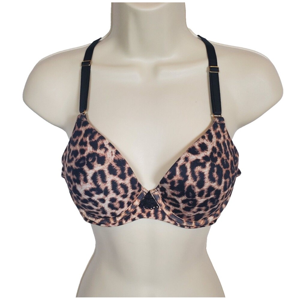 Soma Bra 34B Brown Black Embraceable Lace Underwire Padded Animal Print Halter